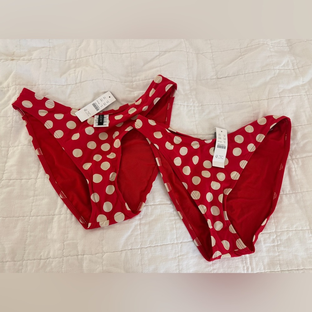 NWT J Crew Sunny bikini bottoms in Red Arroyo polka dots, Small and Medium